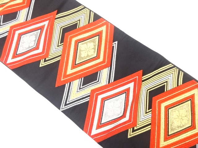 JAPANESE KIMONO / ANTIQUE FUKURO OBI / SILK / WOVEN RHOMBUS